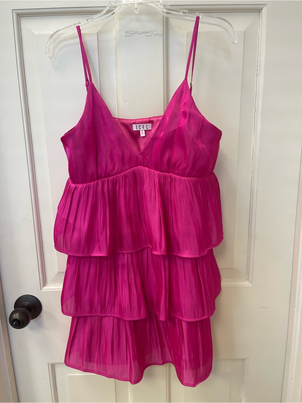 TCEC Hot Pink Tiered Spaghetti-Strap Dress